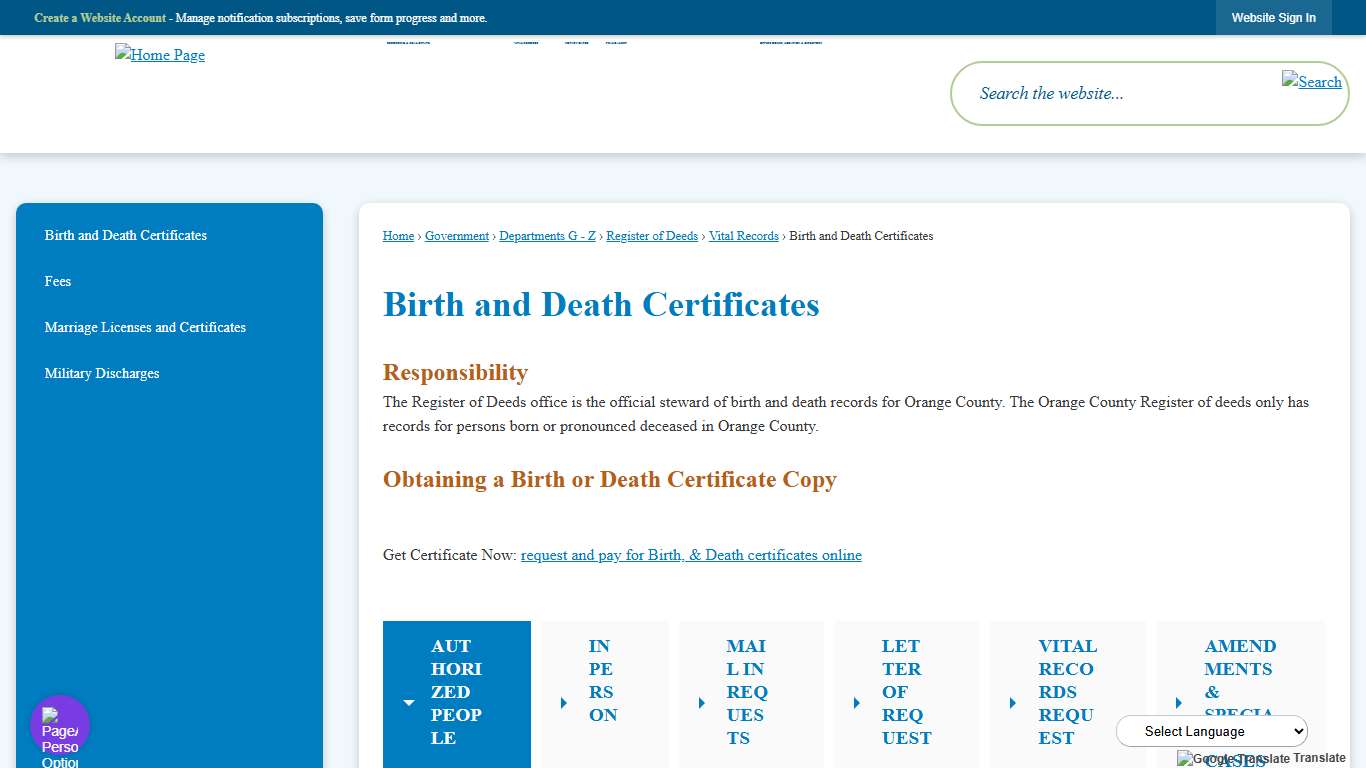 Birth and Death Certificates | Orange County, NC