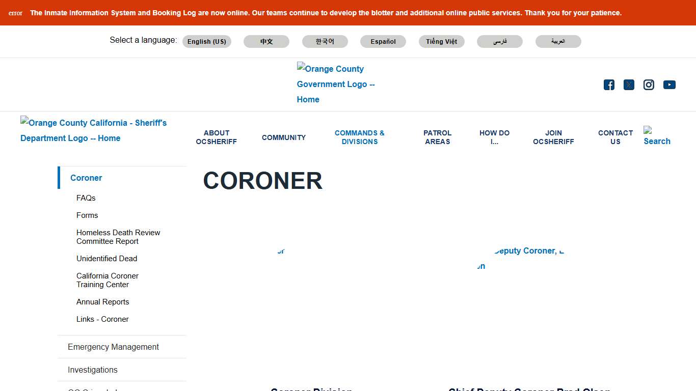 Coroner | Orange County California - Sheriff's Department